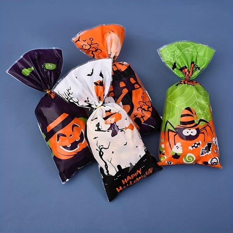 50pcs Halloween Candy Bags, Trick or Treat Gift Bag, Goody Bags, Packable Pouch, Biscuits Bag, Party Supplies, Halloween Decoration