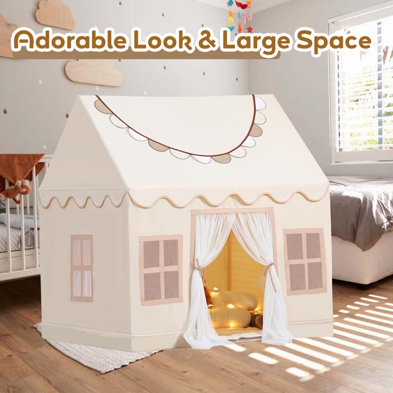 Play Tent with Mat, Star Lights, and Banners - Perfect Indoor Playhouse, Ideal Gift!