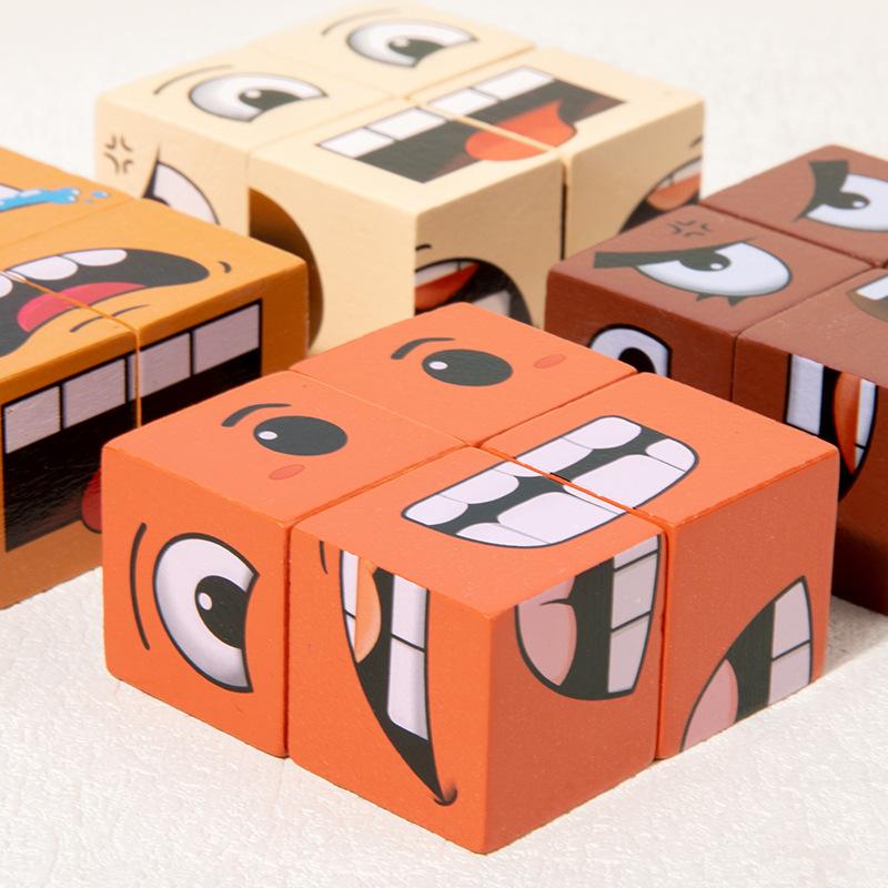 Wooden Expressions Matching Block Game Face-Changing Cube Building Blocks Board Games for Family Night Puzzle Games face  puzzle