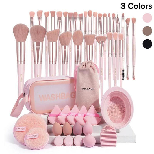 Makeup Tool Set, 49pcs/set Makeup Tools with Storage Bag, Soft Makeup Brushes, Beauty Sponges, Powder Puffs, Face Wash Puffs, Brush Cleaner Mat & Makeup Bag, Back to School?Multifunctional Makeup Tool Kit for Beginners