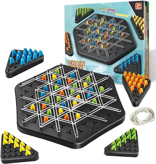 Chain Triangle Chess Game,Back to School Gifts,Triggle Triangle Chess Game - Chain Chess, Rubber Band Board Game,Territory Capture Family Game,Hand-eye coordination game,2 to 4 Players,Table Top Family Game,Family Games for Kids and Adults