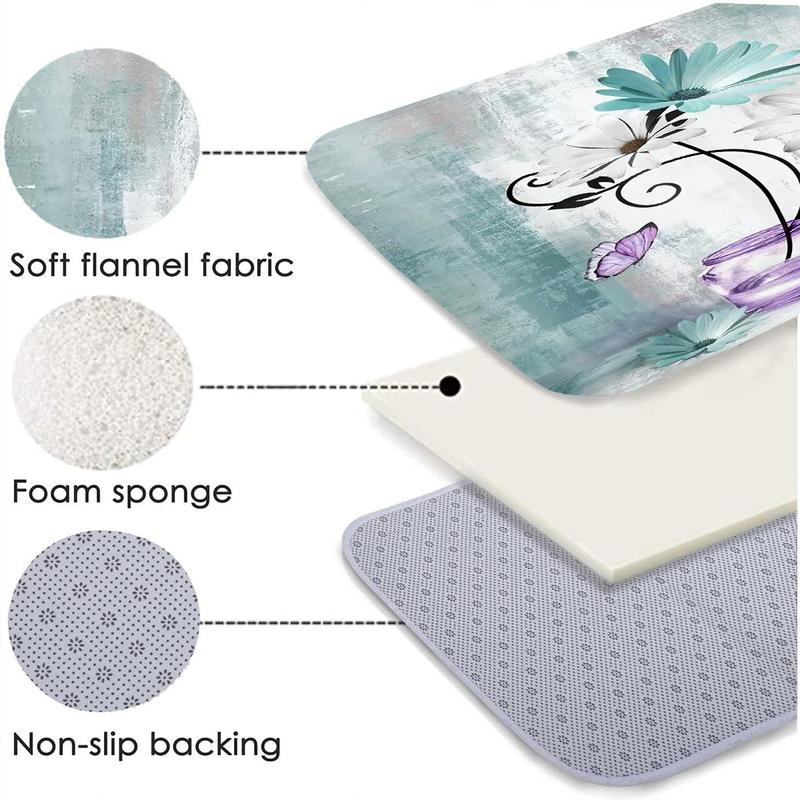 Butterfly & Flower Pattern Bathroom Shower Set, 4 Counts/set U-shaped Contour Toilet Mat Set, Bathroom Rug, Summer Gift Ideas, Summer Essentials