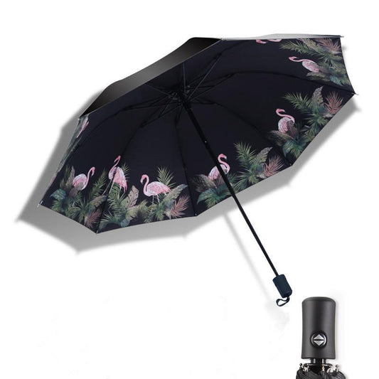 Flamingo/sky Printed 8-rib Umbrella, 1 Count Automatic Foldable Umbrella, Portable Sun & Rain Umbrella for Outdoor