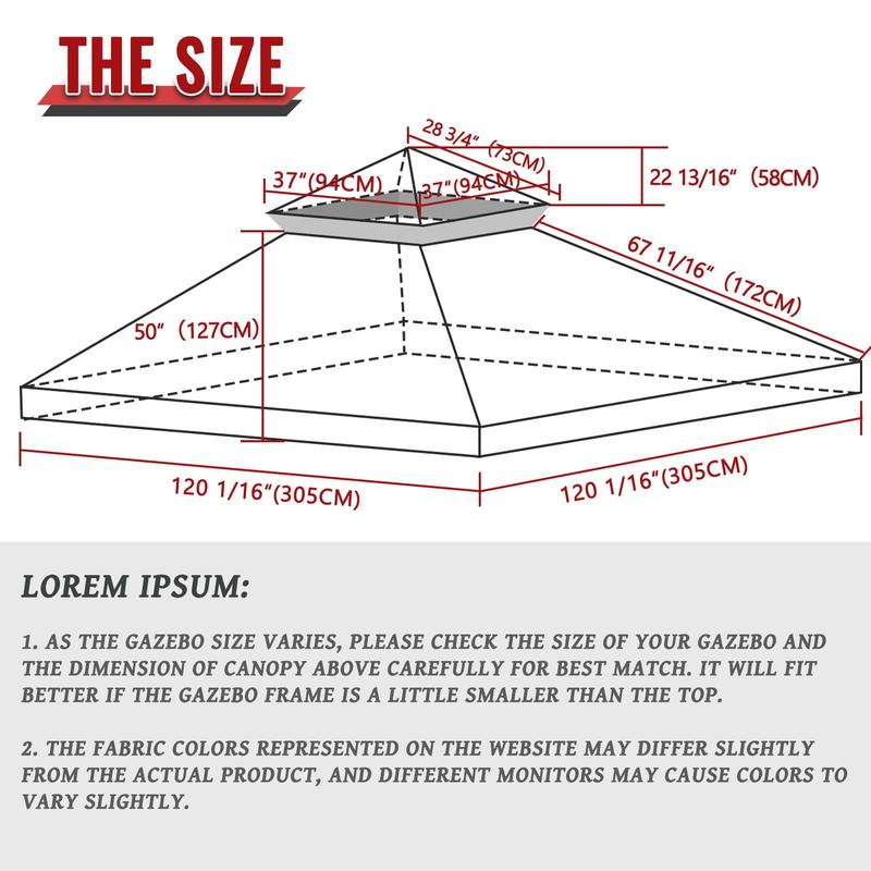 10'x10' Canopy Replacement top 2 Tier for Gazebo Canopy Replacement Cover UV30+ for Outdoor Patio Garden Yard