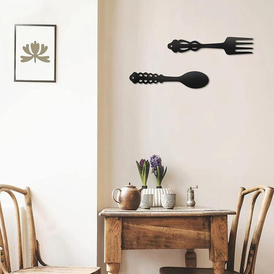 Creative Fork & Spoon Shaped Wall Decoration, 2pcs/set Metal Wall Art, Hanging Decoration for Home Kitchen Living Room Dining Room