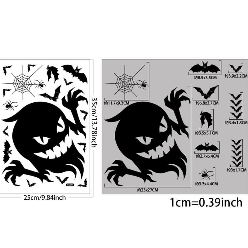 1 Sheet Halloween Window Clings, Black Ghost Bat Skull Window Clings, Spooky Reusable Static Window Stickers, Halloween Decoration, Party Supplies