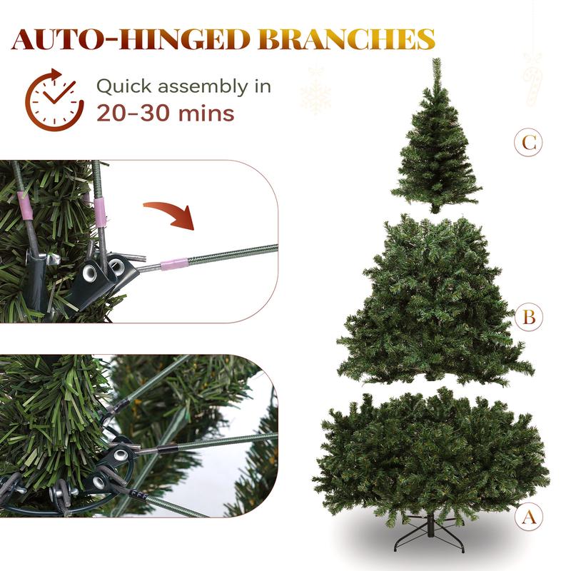 [Labor Day]YITAHOME Pre-Lit Artificial Hinged Christmas Tree, 6ft Prelighted Spruce Xmas Tree for Home, Office, Party Decoration with 880 Branch Tips and 250 Lights, Green