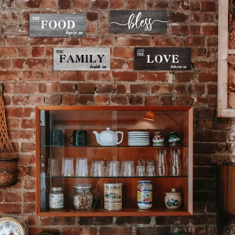 Wooden Letter Pattern Sign, 4pcs/set Farmhouse Wall Art Plaque, Rustic Wall Hanging Decorations, Wall Art for Home Dining Room Kitchen