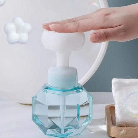 300ml Flower Shaped Soap Liquid Dispenser, 1 Count Press Type Clear Dispensing Foam Bottle, Portable Shampoo Shower Gel Subpackage Container For Home Bathroom And Travel