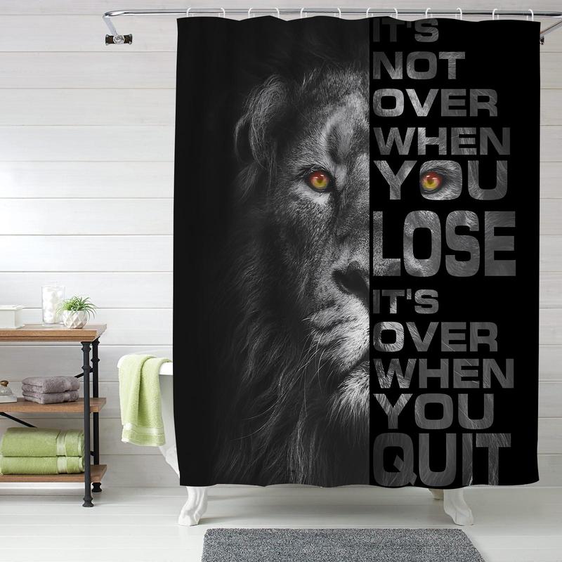 Lion & Letter Pattern Shower Curtain, Waterproof Shower Curtain with 12pcs Hooks, Decorative Bathroom Supplies for Home & Hotel