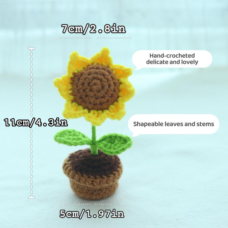 Crochet Flower Pot, 1 Count Cute Mini Crochet Flower Pot Ornament, Creative Flower for Home Decor, Desktop Decoration for Living Room Bedroom Office