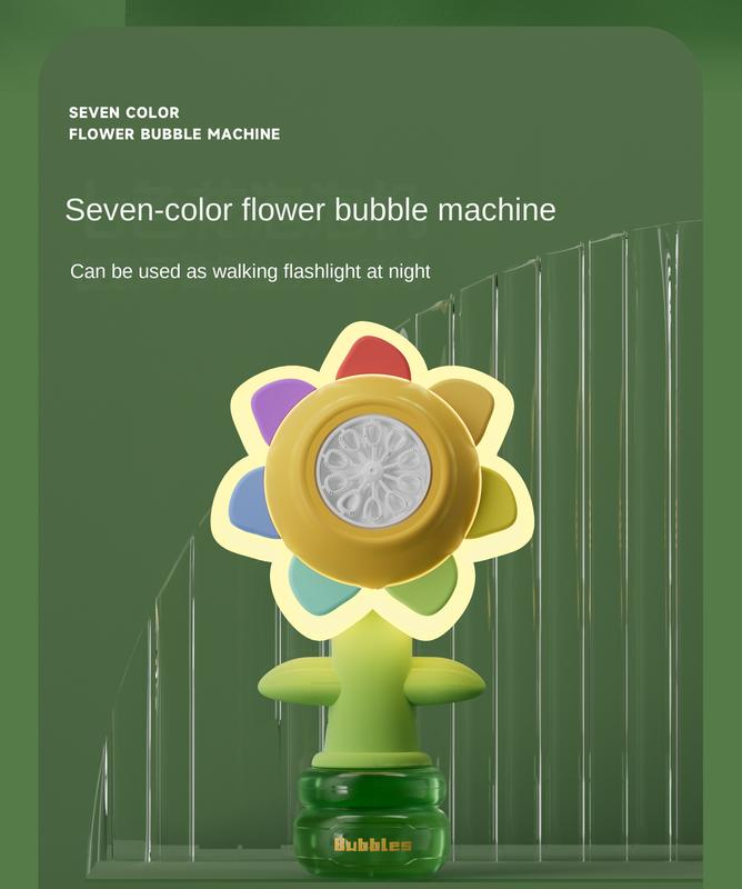 Seven-color Flower Bubble Machine,Handheld Design,Night Light ,Large Bubble Output,Sunflower,bubble twirler,wubble bubble balls,dinosaur bubblemachine,touchable  bubbles,fun bathtoy,zer hunt,bubblemachine toys,bubble twirler,bubbly blaster,burble machine