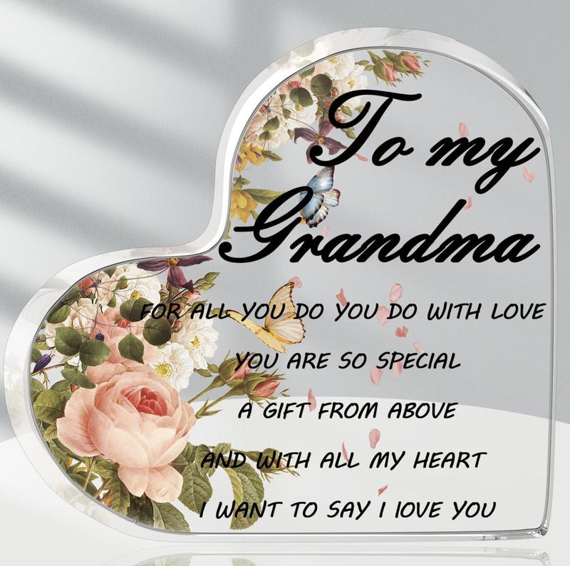 To My Grandma Gifts for Grandma, Heart Acrylic Plaque Signs, Grandma Birthday Gifts