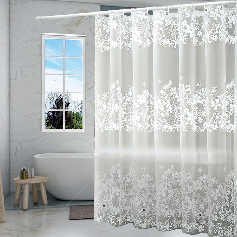 Frosted Flower Shower Curtain Liner, 5G PEVA Shower Liner, Plastic Waterproof Shower Curtains, 72x72 inch with Grommet Holes 3 Magnetic Weights