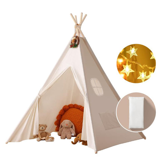 Natural Canvas Teepee Tent for Kids - Foldable Indoor & Outdoor Playhouse with Carry Case