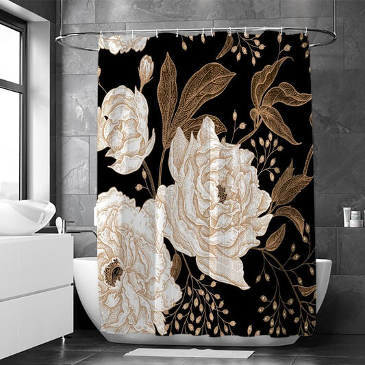 Vintage Floral Print Shower Curtain, 1 Count Waterproof Bathtub Partition Curtain with Hooks, Bathroom Decorative Supplies