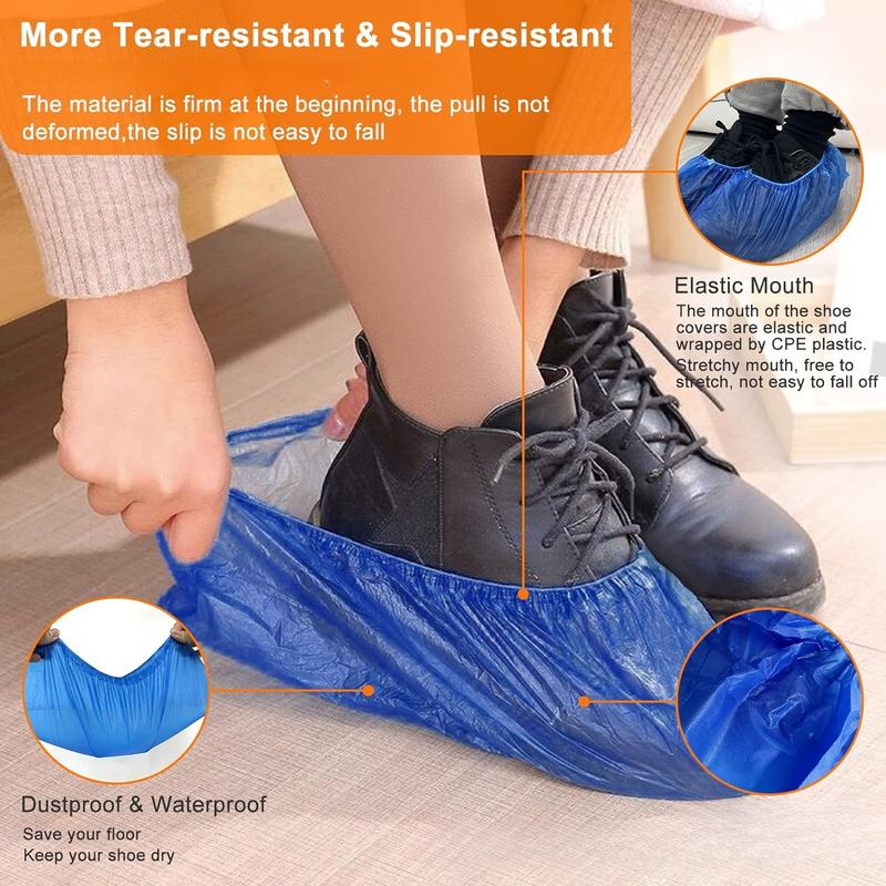 Shoe Covers Disposable - 100 Pack (50 Pairs) Non Slip Recyclable Disposable Boot Covers Waterproof Durable Shoe Protector for Indoor Guest Visitor, One Size Fits (CPE Plastic)