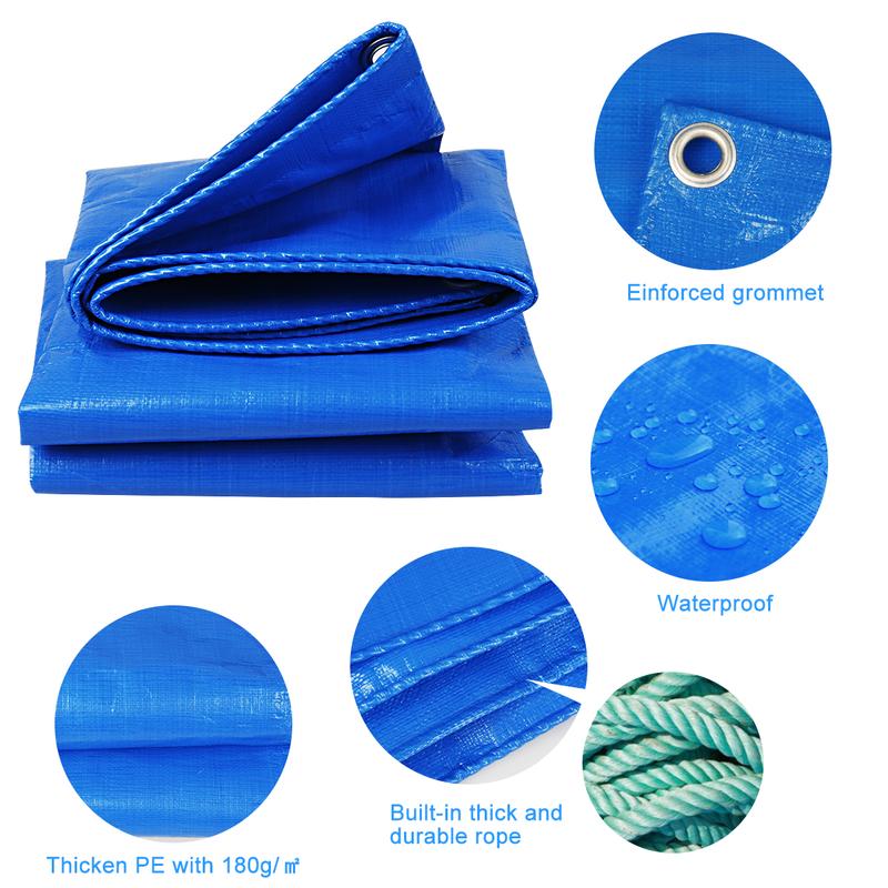 Tarp Waterproof Heavy Duty Blue Tarpaulin 11Mil Thicken 8x16 Ft - Anti-UV Waterproof Tarp Cover with Grommets Multipurpose for Boat Pool Roof Outdoor