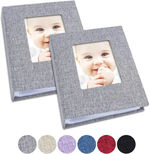 Small Photo Album 4x6 Photos, 2 Pack Linen Cover Mini Photo Book, 26-Page Holds 52 Pictures, Artwork or Postcards Storage for Baby, Grey