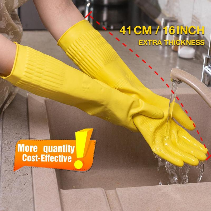 Latex Dishwashing Gloves, 2/4/10 Pairs Extended Non Slip Waterproof Cleaning Gloves, Household Cleaning Gadgets for Kitchen Garden