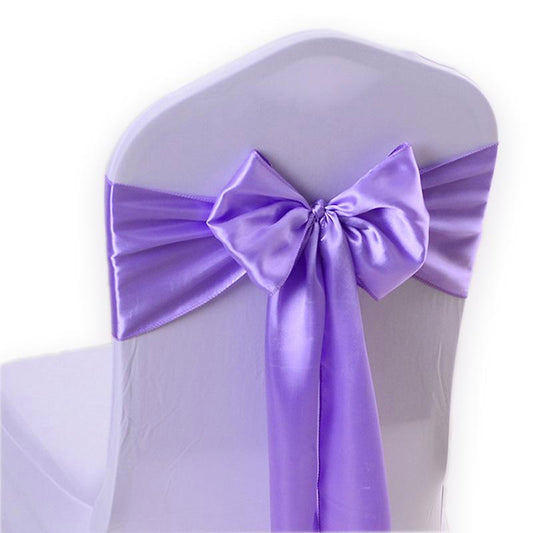 50 Pieces Purple Satin Chair Sashes Bows, Bulk Wedding Banquet Party Event Decoration Chair Bows Supplies Set Room Ornaments Smooth Silk