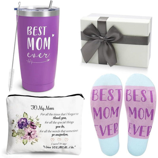 Mother's day Gift-Mothers Day Gifts for Mom from Daughter Son,20 OZ Wine Tumbler from Husband,Mama Birthday Gifts with Socks,New Mom Gifts,Valentines Day Gifts for Mom(Purple)