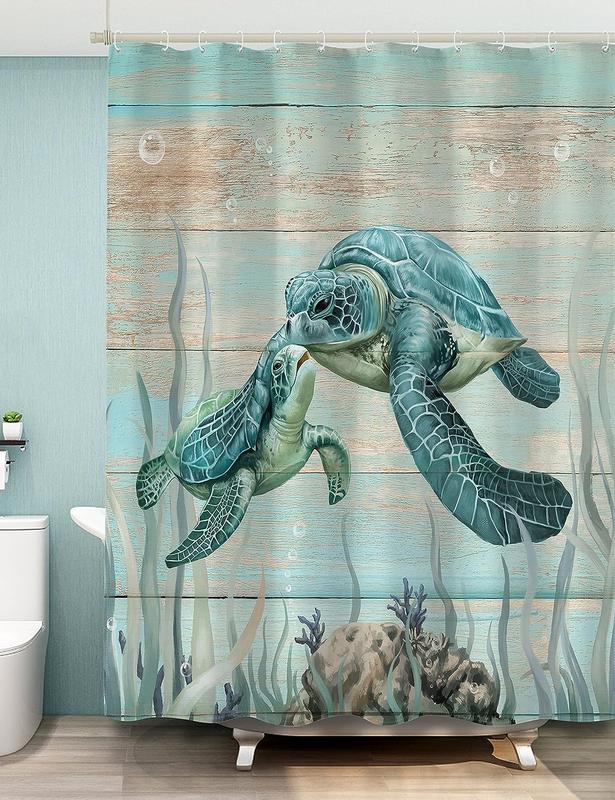 SUMGAR Sea Turtle Shower Curtain for Bathroom Farmhouse Beach Theme Cute Ocean Animal Teal Nautical Coastal Fabric Cloth Summer Curtain Set with Hooks Bathroom Decor 72¡Á72 Inch Light Iron Gifts for Women Waterproof Plastic Print