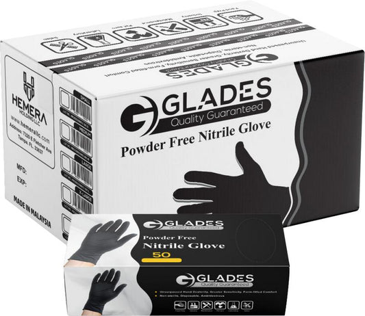 GLADES Black Disposable Nitrile Gloves | 8mil Heavy Duty Diamond Grip Gloves | Powder Free Gloves Cleaning Industrial