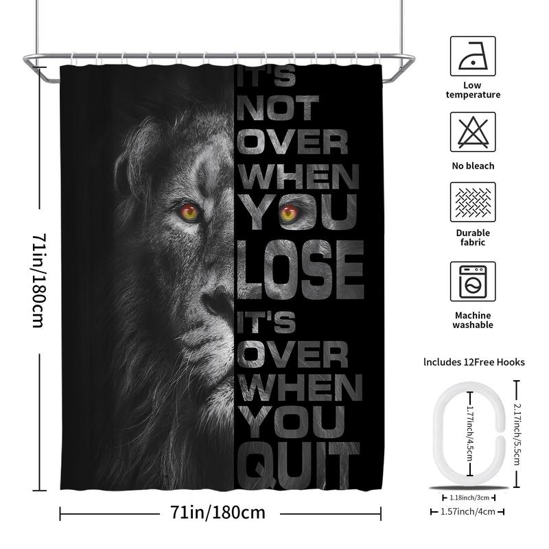 Lion & Letter Pattern Shower Curtain, Waterproof Shower Curtain with 12pcs Hooks, Decorative Bathroom Supplies for Home & Hotel