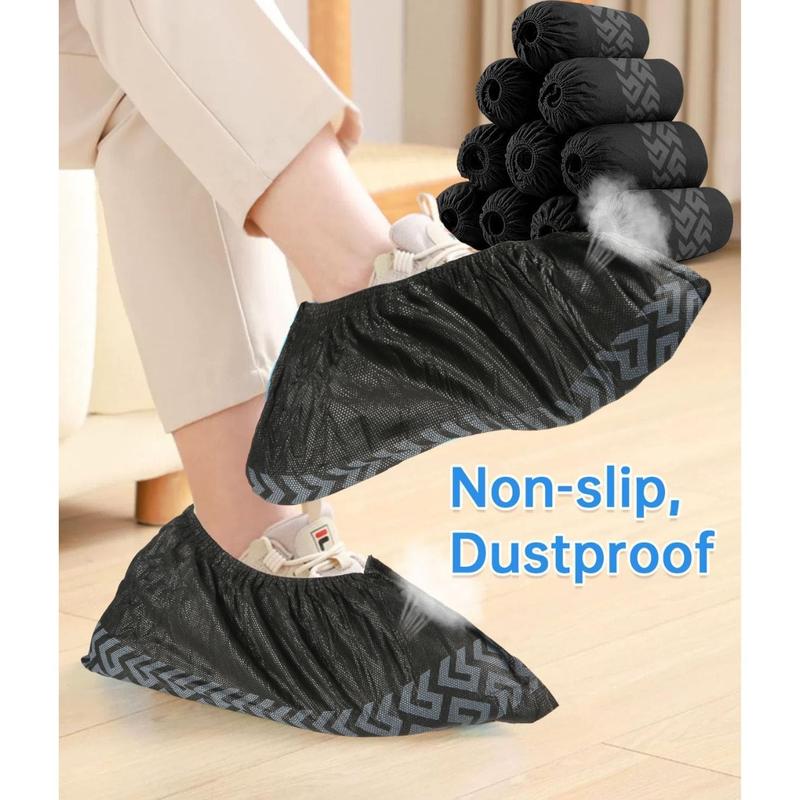 Shoe Booties Disposable Non Slip,Recyclable Shoe Covers Disposable Non Slip for Indoors, Fits Up To 11 US Men and 13 US Women Size,Recyclable Non-Woven Fabric (Black Set of 50)