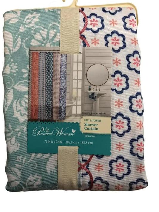 The Pioneer Woman Ditsy Patchwork Cotton-Rich Shower Curtain, 72"x72"