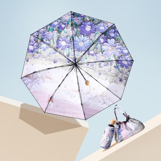 Creative Floral Pattern Umbrella, 1 Count Portable Manual Folding Umbrella, Lightweight Umbrella for Outdoor Travel, Gift Umbrella for Women & Girls