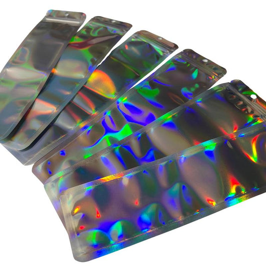 100 Bags Holographic Packing Bags with Clear Window Resealable Foil Ziplock Pouch Bag (Multiple Sizes Colors & Styles) Ships from California