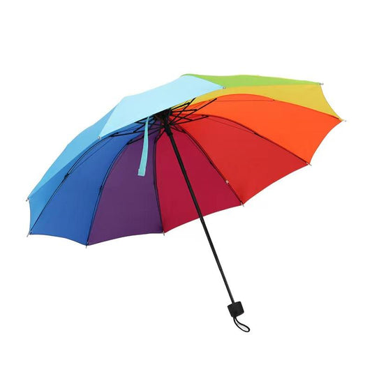 Rainbow umbrella folding umbrella student rainbow umbrella folding rain and shine dual-purpose thickened enlarged umbrella Gift Splash