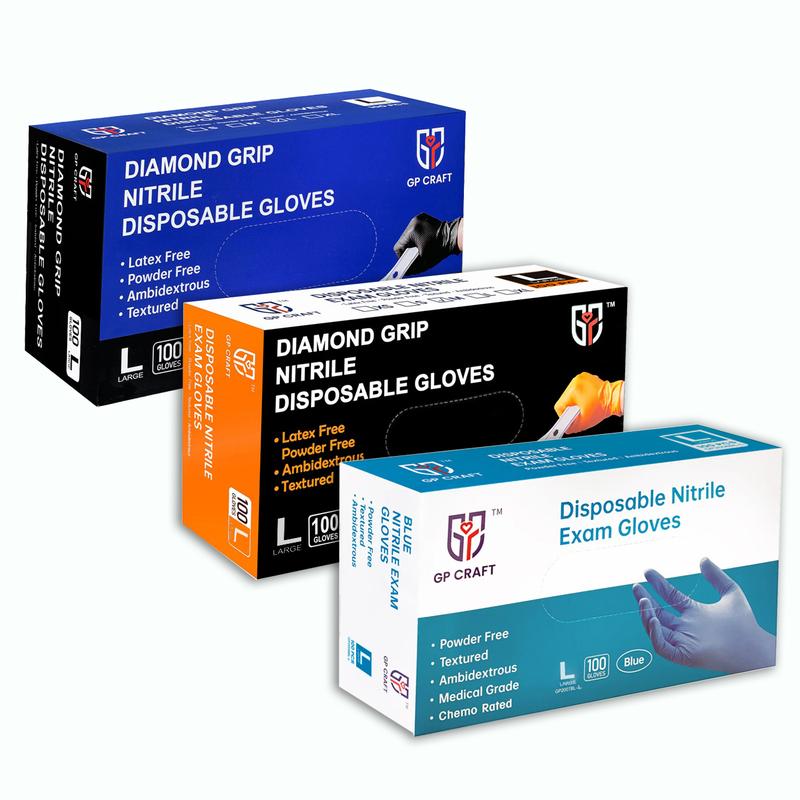 GP Craft Blue Nitrile Standard Disposable Gloves, 4mil, Powder-Free, Latex-Free, Waterproof, Non-Slip, 4mil Thickness, for Household Cleaning