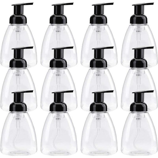 12 Pack Foaming Soap Dispensers Pump Bottles, 10oz Empty Foam Liquid Hand Soap Containers Plastic Press Bottles for Kitchen and Bathroom Clear