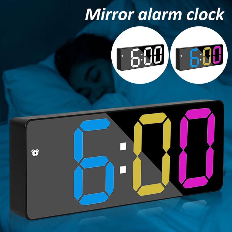 Digital Alarm Clock Colorful LED Electronic Clock Operated Smart Desk Clock USB/Battery 12/24H Display 3 Adjustable Brightness 5 Modes Voice Control Snooze Function Reusable novanex  clock