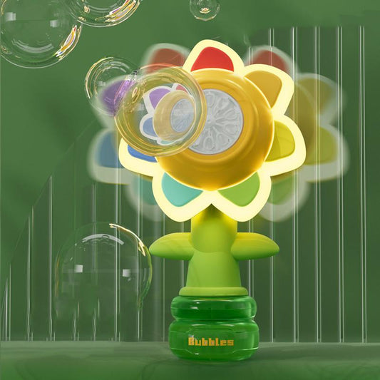 Seven-color Flower Bubble Machine,Summer Toy Gift for IndoorOutdoor Birthday party, Handheld Design, Night Light,LargeBubble Output, One-Button start