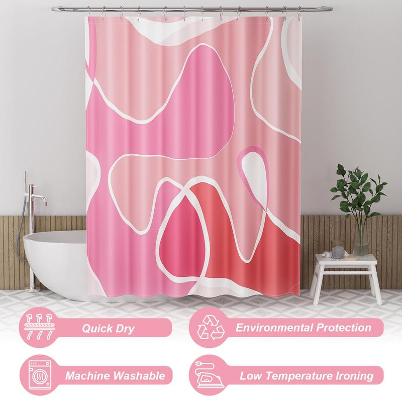 AmazerBath Shower Curtain Pink, Washable Cloth Hot Pink Shower Curtain Set with 12 Metal Hooks, Abstract Cute Decorative Fabric Shower Curtains for Female and Girls' Bathroom Decor, 72x72 Inches