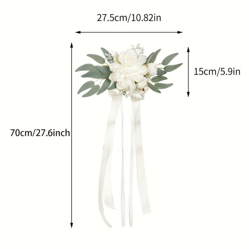 Artificial Flower with Ribbon, 2 Counts Exquisite Romantic Artificial Flower Chair Decorations, Wedding Party Decoration Supplies for Ceremony Anniversary