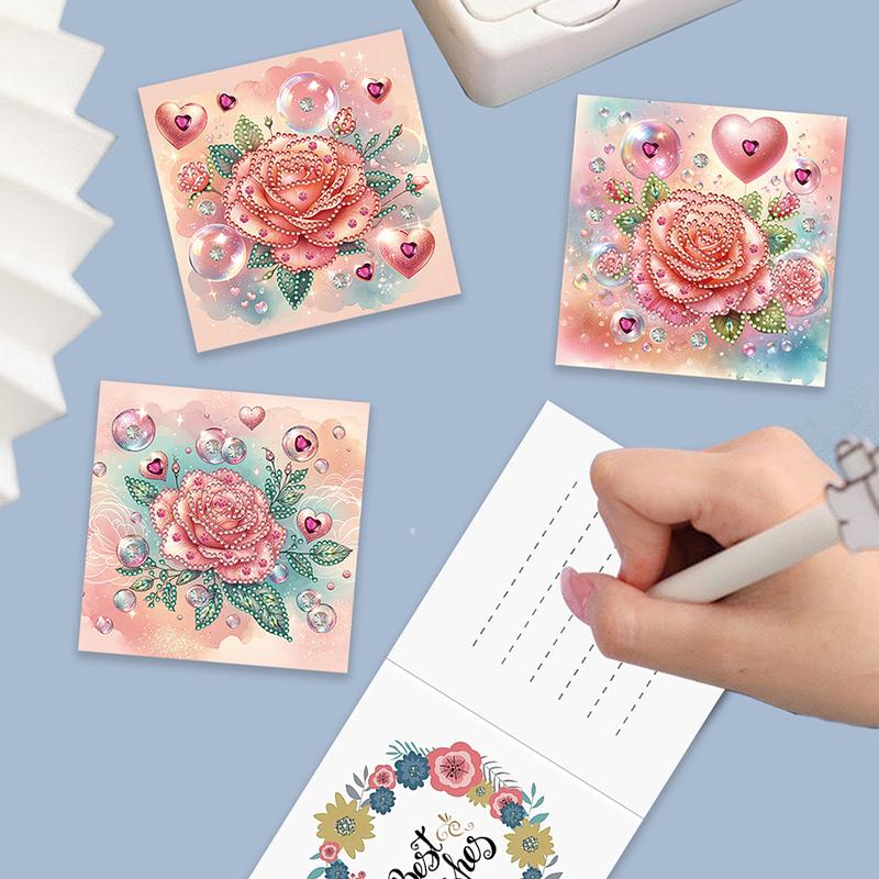 6Pcs Love Rose DIY Diamond Painting Greeting Card 5D Drill Painting Card Kit