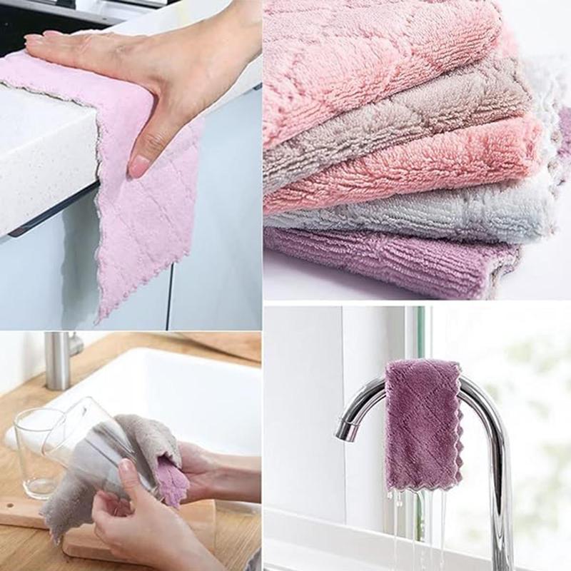 10pcs Coral Fleece Dishtowels, Premium Super Absorbent Kitchen Towels, Nonstick Oil Fast Drying Washcloths