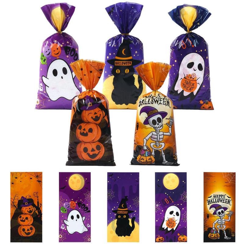 Halloween Candy Bag, 100pcs/pack Mixed Halloween Themed Candy Wrapping Bag, Party Decoration Supplies for Halloween Party, Halloween Essentials