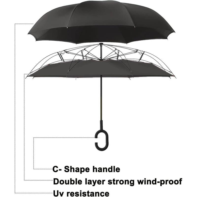 40/49/56 Inch Large Windproof Inverted Reverse Upside Down Umbrella, C-Shaped Handle, Double Layer, Stick Rain Umbrella for Men, Women  (Black, 49 Inch)