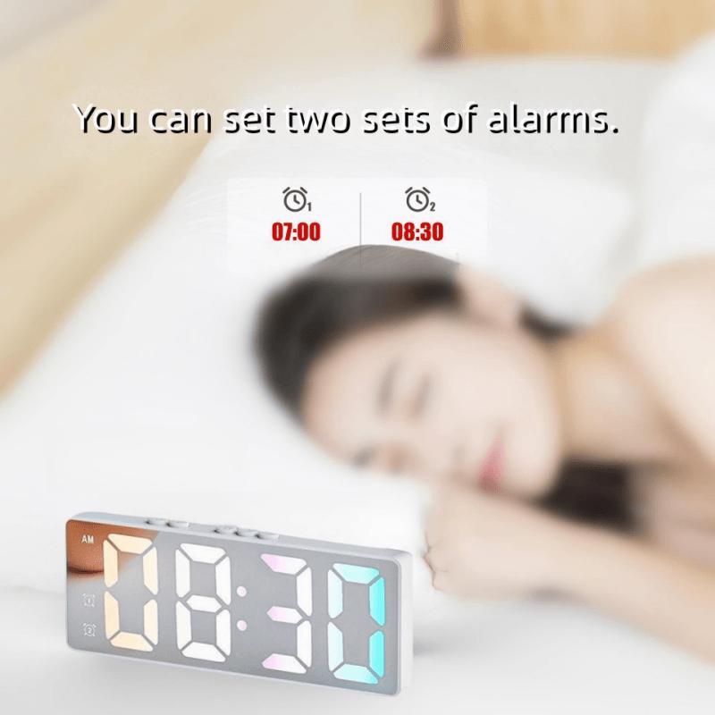 Room Decor Mirror LED Electronic Clock, Alarm Clock, Battery & Plug-in Power Supply, Desktop Clock for Bedroom & Office (without Battery), Boyfriend Gifts