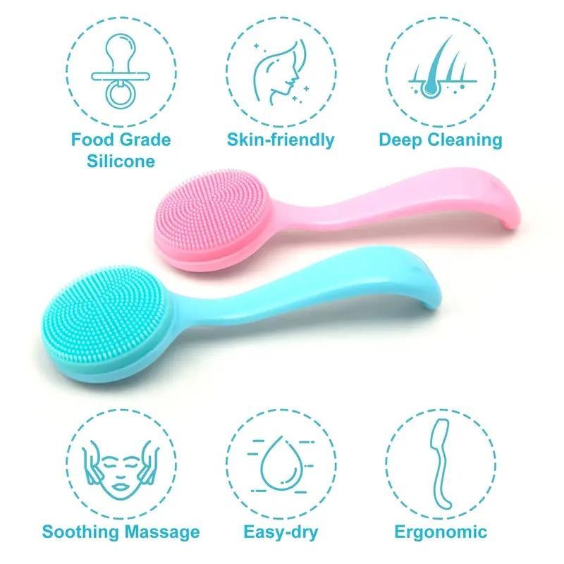 Silicone Facial Cleansing Brush for Women, 2 Counts Comfort Soft Face Scrubber Brush for Daily Use, Face Deep Cleaning & Massage Tool, Summer Skin Care Tool