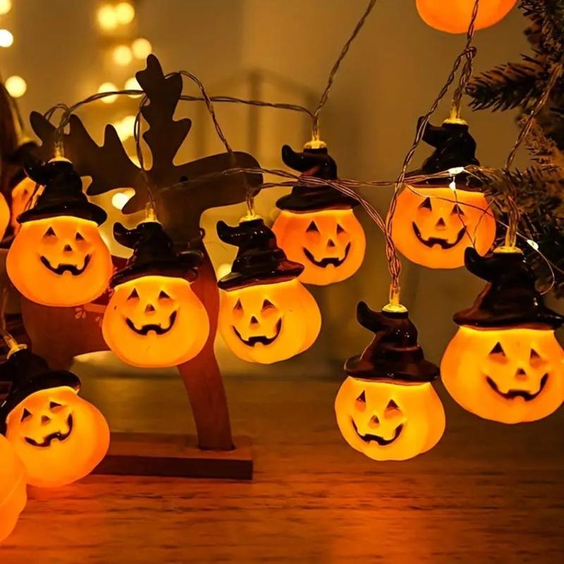 Pumpkin Shaped LED String Light, 1 Count Halloween Decorative String with 10 Lights, Halloween Decorative Light for Party (Batteries Not Included)