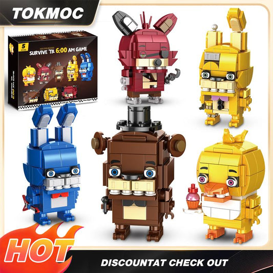 [TOKMOC]66038,988 Pieces,5-in-1 Five Nights Security Vulnerability Building Block Set,Classic Horror Game Five Nights Action Dol,Creative gift ideas,Collecting Building and Gifting Model for Game Fans,For aged 12 and above,Stress relief toy