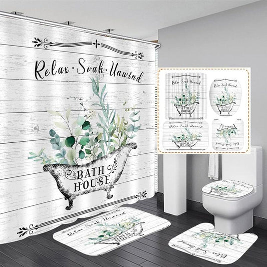 4 Pcs Farmhouse Shower Curtain Vintage Floral Bathroom Sets