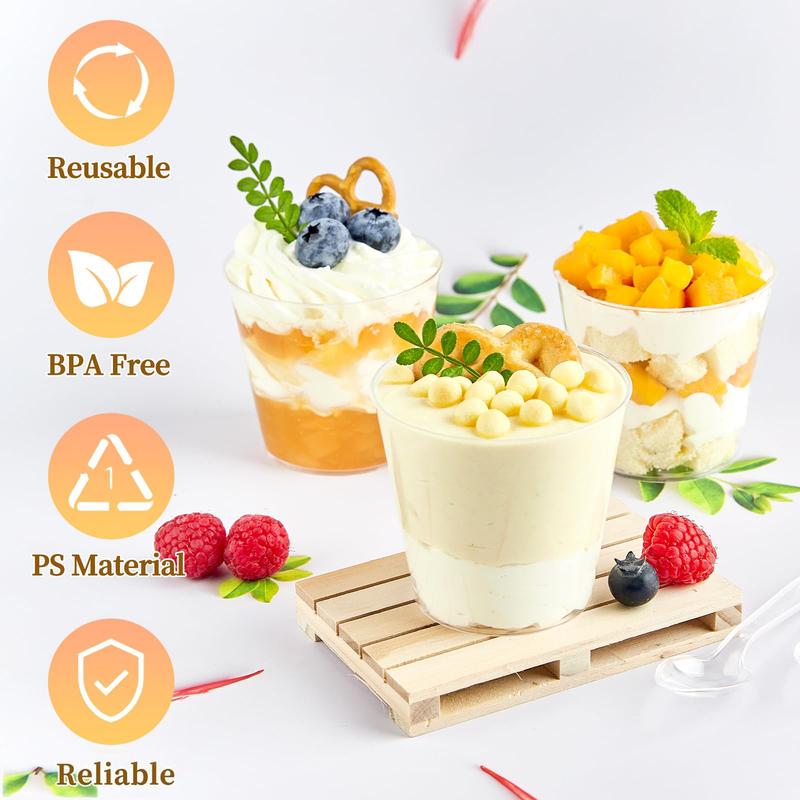 TOFLEN 50 Pack 5 oz Mini Dessert Cups with Spoons, Round Cake Cups Party Serving Cups for Parfait, Appetizers, Cocktails, Dessert Shooters & Dessert Shot Glasses Disposable Plastic